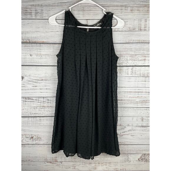 Sam Edelman Black XS High Neck Mini Shift Dress Swiss Dot Sleeveless Flowy Fairy - Picture 1 of 8